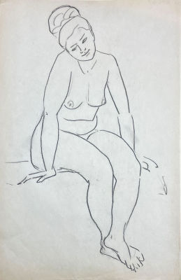 Чалой Леонтий Филиппович (1929 г.р.) - Сидящая обнаженная. 1960-е гг. Бумага, карандаш, 40.5 х 27.6 см