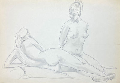 Чалой Леонтий Филиппович (1929 г.р.) - Две обнаженные девушки. 1960-е гг. Бумага, карандаш, 29.5 х 