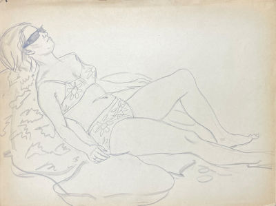 Чалой Леонтий Филиппович (1929 г.р.) - На пляже. 1960-е гг. Бумага, карандаш, 32.5 х 42.5 см