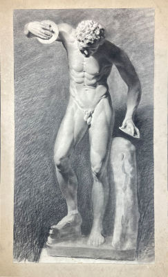 Неизвестный художник - Танцующий сатир. Конец XIX в. Бумага на картоне, карандаш, 56.9 х 35 см