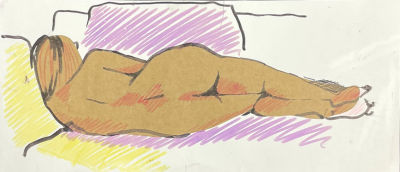 Рыбка-Медведева Ирина - Лежащая обнаженная. 2022 г. Бумага, коллаж, смешанная техника, 11.8 х 27 см