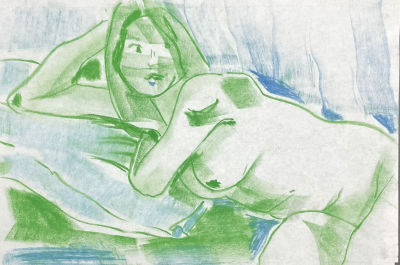 Рыбка-Медведева Ирина - Зеленая обнаженная. 2022 г. Бумага, пастель, 24 х 30.5 см