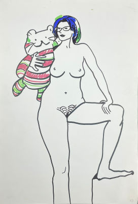 Рыбка-Медведева Ирина - Модель Даша. 2022 г. Бумага, маркер, 35.8 х 24.1 см