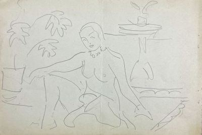 Юмашев Андрей Борисович (1902-1988) - Обнаженная в интерьере. 1957 г. Бумага, карандаш, 15.6 х 23 см