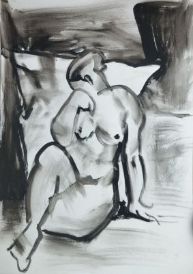 Кылыч Людмила (1985 г.р.) - "Притомл&euml;нная", 2023 г. Бумага, гуашь, 41.7 х 21.5 см 
Кылыч Людмила 