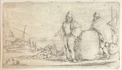 Стефано делла Белла (1610-1664) - Два матроса с тюком товаров. 1662 г. Бумага, офорт, 9.3 х 16.5 