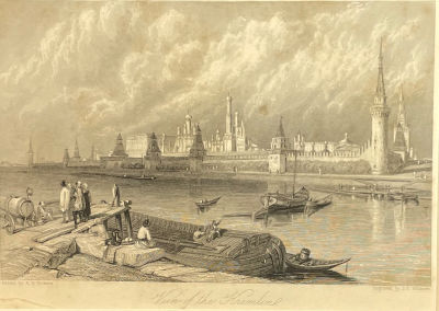 Гравер Джеймс Уилмор (1800-1863) по рисунку А.Г.Викерса Младшего (1810-1837) - Вид на Кремль из-за 