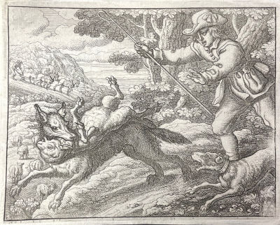 Барлоу, Френсис (1626-1704) - Иллюстрация к басне Эзопа "Мальчик, который кричал: "Волк!"". XVII в. 
