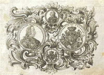 Неизвестный гравер - Гравированная заставка с изображением монет. После 1754 г. Бумага верже 
