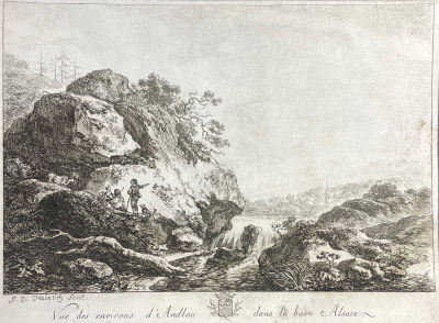 Хаймлих, Иоганн Даниель (1770-1840?) - Горный пейзаж с путниками. Вторая половина XVIII в. Бумага 