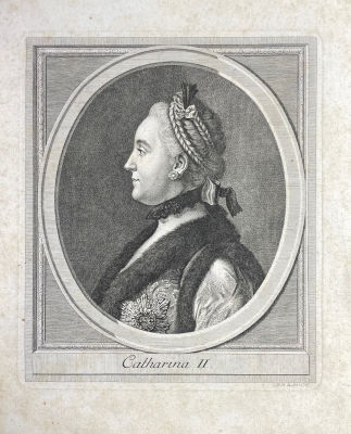 Липс И. по А. Ротари. - Портрет Екатерины II. 1776 г. Бумага, гравюра резцом, 28.5 х 23 см