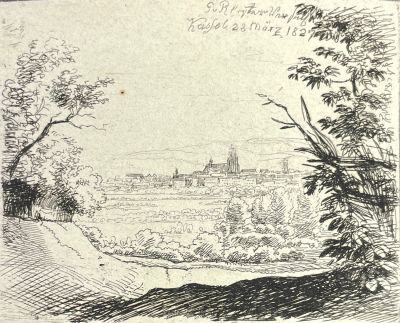 Рейтен, Евграф Романович (1794-1863) - Вид на Кассель. 1827 г. Бумага, офорт, 7 х 8.8 см