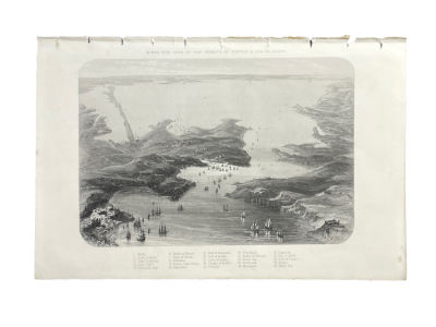 Неизвестный художник - Вид на Керчь и Азовское море с птичьего полета. 1857 г. Бумага, гравюра на 