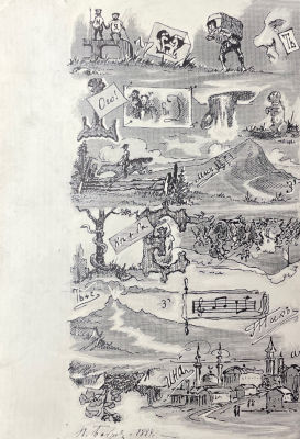 Бобров П. - Рисунок-шарада. 1884 г. Автографская бумага, графитный карандаш, перо, тушь 