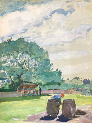 Добрынин Пётр Семёнович (1876–1948) - Летний день. 1937 г. Бумага на картоне, графитный карандаш 