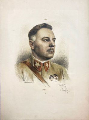 Павлов Николай Александрович (1899-1968) - Портрет Клима Ворошилова. 1938 г. Бумага, цветная 