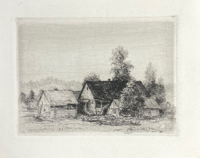 Штейнбнерг С.М. - Деревенский пейзаж. 1940-е гг. Бумага, офорт, 10.4 х 13.2 см