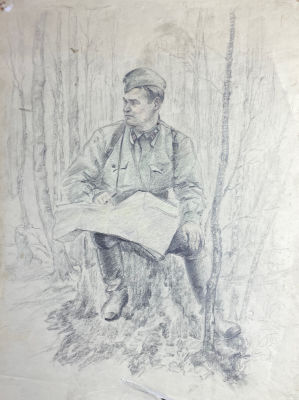 Луганский Пётр Иванович (1911-1993) - За картой. 1940-е гг. Бумага, карандаш, 40.7 х 30.7 см