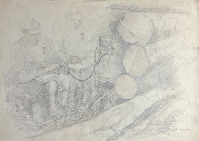 Николаев - Связисты-радисты. 1940-е гг. Бумага, карандаш, 31 х 43 см