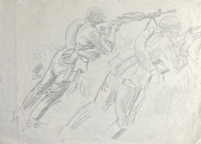 Луганский Пётр Иванович (1911-1993) - Пехотинцы на позиции. 1940-е гг. Бумага, карандаш, 21 х 29.5 см
