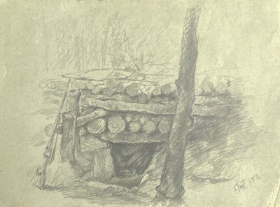 Неизвестный художник - Фронтовой рисунок. 1942 г. Бумага, карандаш, 10.4 х 14.2 см