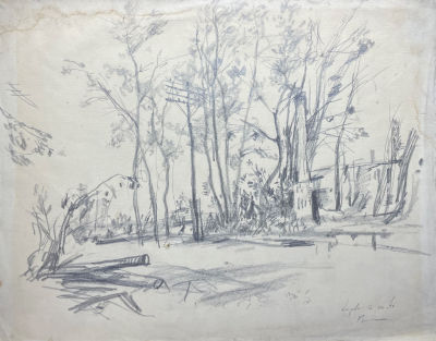 Розенблюм Григорий Ефимович (Хаимович) (1906-1980) - Нарва. 1944 г. Бумага, карандаш, 32.1 х 40.7 см