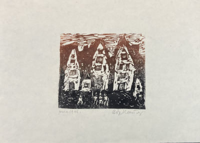 Каплун Адриан Владимирович (1887-1974) - Рига. 1946 г. Бумага, линогравюра, 14.5 х 20.4 см