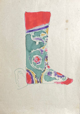 Неизвестный художник - Дагестан. Этнографическая зарисовка сапога. Середина ХХ в . Бумага, цветная 