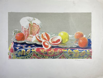 Гагарина Лидия Ивановна (1902-1984) - Натюрморт с куличом. 1960-е гг. Бумага, автолитография, 46.8 