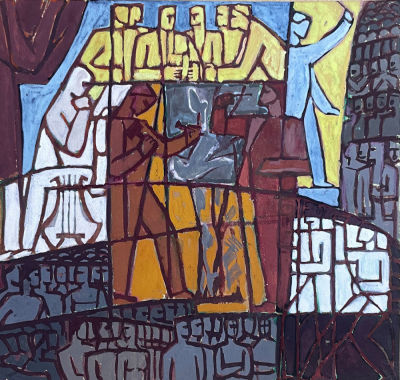 Пугачёв Юрий Владимирович (1933–1998) - Под мирным небом. Эскиз витража. 1960-е гг. Бумага, гуашь 