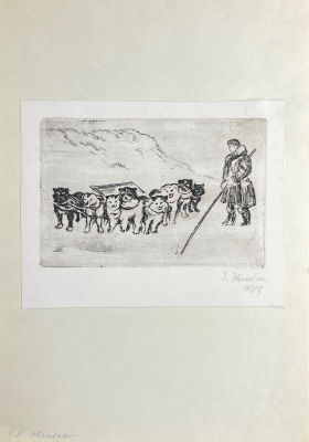 Эвенбах Евгения Константиновна (1889-1981) - Собачья упряжка. 1963 г. Бумага, офорт, 12.8 х 16.2 см