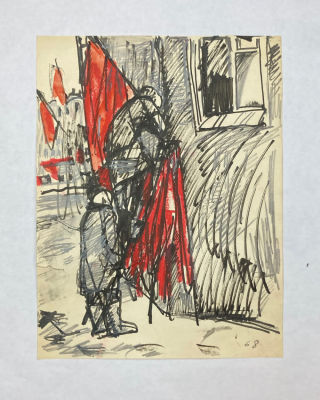 Казило Андрей Ильич (1952 г.р.) - Флаги. 1968 г. Бумага, графитный карандаш, тушь, акварель, 27.7 