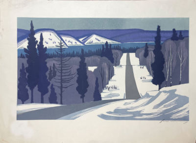 Вертинская Лидия Владимировна (1923-2013) - Лыжный спуск. Саяны. 1969 г. Бумага, цветная 