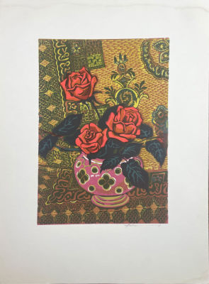 Вертинская Лидия Владимировна (1923-2013) - Розы. 1970-е гг. Бумага, цветная линогравюра, 43 х 33 