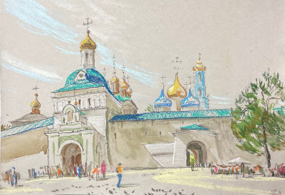 Ноаров Андрей (1977 г.р.) - Сергиев Посад. 2019 г. Бумага, пастель, акварель, 30 х 40 см