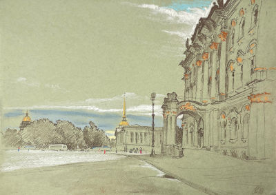 Ноаров Андрей (1977 г.р.) - Дворцовая площадь. 2019 г. Бумага, пастель, 30 х 40 см