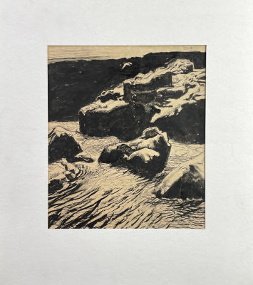 Шабаев Александр (2001 г.р.) - Скалы в Крыму. 2022 г. Бумага, тушь, 30 х 25.2 см