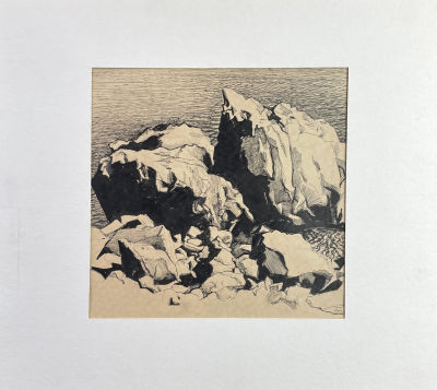Шабаев Александр (2001 г.р.) - Скалы. 2022 г. Бумага, тушь, 30 х 31.6 см