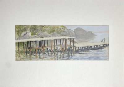 Шабаев Александр (2001 г.р.) - Двое. 2022 г. Бумага, цветные карандаши, 16.4 х 41.7 см