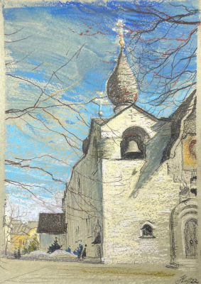 Ноаров Андрей (1977 г.р.) - Весна в Марфо-Мариинской обители. Бумага, пастель, акварель, 29.7 х 21 см
