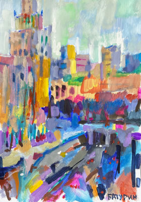 Батурин Александр - Большая Садовая улица. 2023 г. Бумага, гуашь, 41.6 х 29.6 см