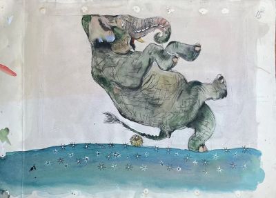 Талашенко Владимир Иванович (1915-1988) - "А слониха, вся дрожа, так и села на ежа.". Иллюстрация 