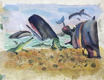 Талашенко Владимир Иванович (1915-1988) - "И сказал Гиппопотам крокодилам и китам". Иллюстрация к 