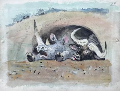 Талашенко Владимир Иванович (1915-1988) - "Но быки и носороги отвечают из берлоги". Иллюстрация к 