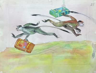 Талашенко Владимир Иванович (1915-1988) - "А лихие обезьяны подхватили чемоданы". Иллюстрация к 