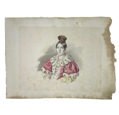 Неизвестный художник - Портрет девушки. 1830-е гг. Бумага, акварель, графика, 21 х 29 см Из 