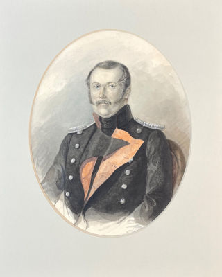 Неизвестный русский художник - Портрет обер-офицера артиллерии. 1830-е гг. Картон, акварель, 19 