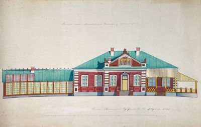 Кругликов Василий Николаевич - Фасад дома Васильевской усадьбы в южной стороне. 1842 г. Бумага 