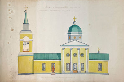 Кругликов Василий Николаевич - Вид Рождественкой церкви. 1842 г. Бумага, акварель, 41.5 х 61.7 см