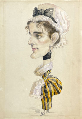 Всеволожский Иван Алексеевич (1835-1909) - Шарж на неизвестную в полосатом платье. 1880-е гг. Бумаг 